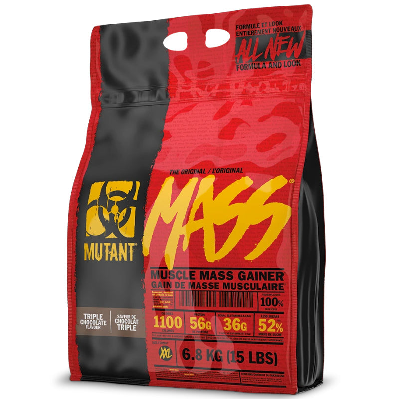 Buy Now! Mutant MASS (15 lbs) Triple Chocolate. Each serving feeds your muscles with a massive 1,100 calories, 56 grams of pure protein, 192 grams of clean carbohydrates and 12 grams of fat.