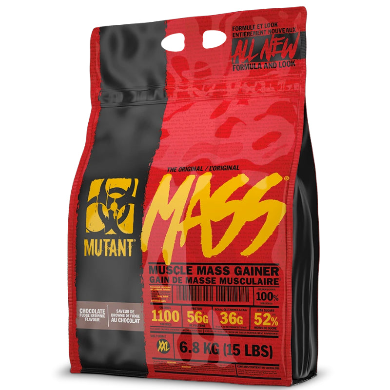 Buy Now! Mutant MASS (15 lbs) Chocolate Fudge Brownie. Each serving feeds your muscles with a massive 1,100 calories, 56 grams of pure protein, 192 grams of clean carbohydrates and 12 grams of fat.