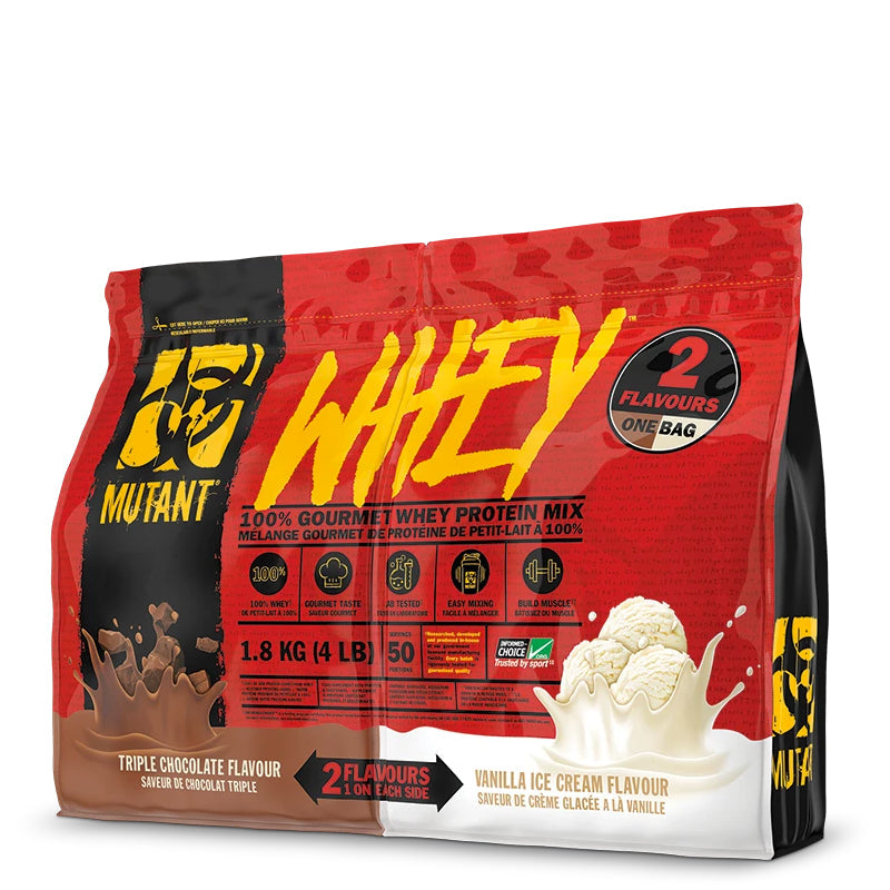 Buy Now! MUTANT Whey Dual-Chamber Bag (4 lbs) Triple Chocolate & Vanilla Ice Cream. MUTANT WHEY is now tastier, richer and WAY more decadent than ever!