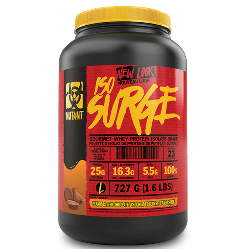 Buy Now! Mutant Iso Surge (2 lbs) Peanut Butter Chocolate. With ISO SURGE You get a premium whey protein isolate (WPI) that delivers 25 grams of protein, and less than 2 grams of sugar.