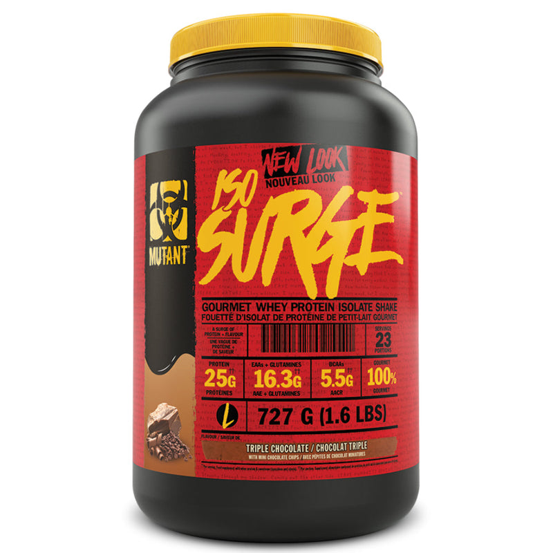 Buy Now! Mutant Iso Surge (2 lbs) Triple Chocolate. With ISO SURGE You get a premium whey protein isolate (WPI) that delivers 25 grams of protein, and less than 2 grams of sugar.