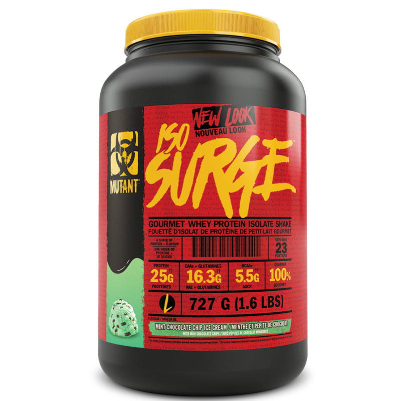 Buy Now! Mutant Iso Surge (2 lbs) Mint Chocolate Chip. With ISO SURGE You get a premium whey protein isolate (WPI) that delivers 25 grams of protein, and less than 2 grams of sugar.