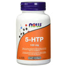 A bottle of NOW Foods 5-HTP 100mg dietary supplement, containing 120 vegetable capsules.