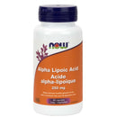 A bottle of NOW Foods Alpha Lipoic Acid 250mg, containing 60 vegetarian capsules, designed for antioxidant and health benefits.