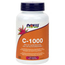A bottle of NOW Foods Vitamin C-1000 mg with 100 Vcaps. The label shows the product name, the amount of Vitamin C, and the number of capsules.