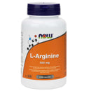 Bottle of NOW Foods L-Arginine 500mg supplements with 250 Vcaps.