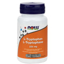 A bottle of NOW Foods L-Tryptophan 220 mg containing 60 vegetable capsules, with branding and product information displayed on the label.