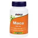A bottle of NOW Foods Maca 500 mg containing 250 Vcaps. The label is predominantly orange and white, with the product name and strength clearly stated.