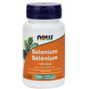 Bottle of NOW Foods Selenium 100 mcg (100 Tabs) supplements with a green and orange label.