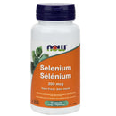 Bottle of NOW Foods Selenium 200 mcg with 90 Vcaps. The label is white and orange with the brand logo and product information.