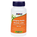 A bottle of NOW Foods Stinging Nettle Root 250 mg dietary supplement, containing 90 vegetarian capsules.