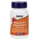 A bottle of NOW Foods Vitamin D3 (D-3) 1000IU softgels with a purple and orange label.