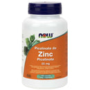 A bottle of NOW Foods Zinc (Picolinate) 25 mg dietary supplement, containing 100 vegetable capsules.