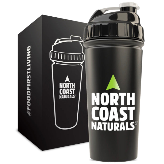 Buy Now! North Coast Naturals Stainless steel protein shaker bottle (700ml). A heavy duty, high density BPA FREE plastic leak-proof flip cap shaker cup.