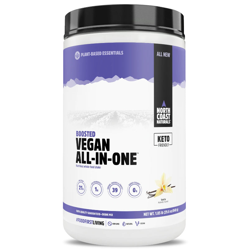 Buy Now! North Coast Naturals Vegan All-In-One Boosted Protein (840 g) vanilla. This next-level ‘all in one shake’ also delivers a potent raw whole food blend of 39 greens, veggies, fruits and antioxidants!