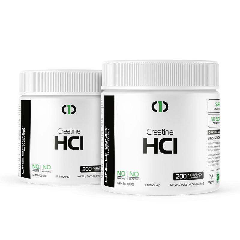 Buy 1 Get 2nd 50% OFF | One Brand Nutrition Creatine HCL (400 servings). OneBrand Creatine HCl does NOT cause any cramping, bloating or water retention and you never need to load or cycle off with this form of Creatine.