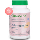 A bottle of Organika Ashwagandha 500 mg with 60 capsules, labeled for memory enhancement.