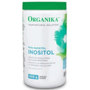 A container of Organika Inositol (Myo-Inositol) powder, 500g, with product information and branding visible.