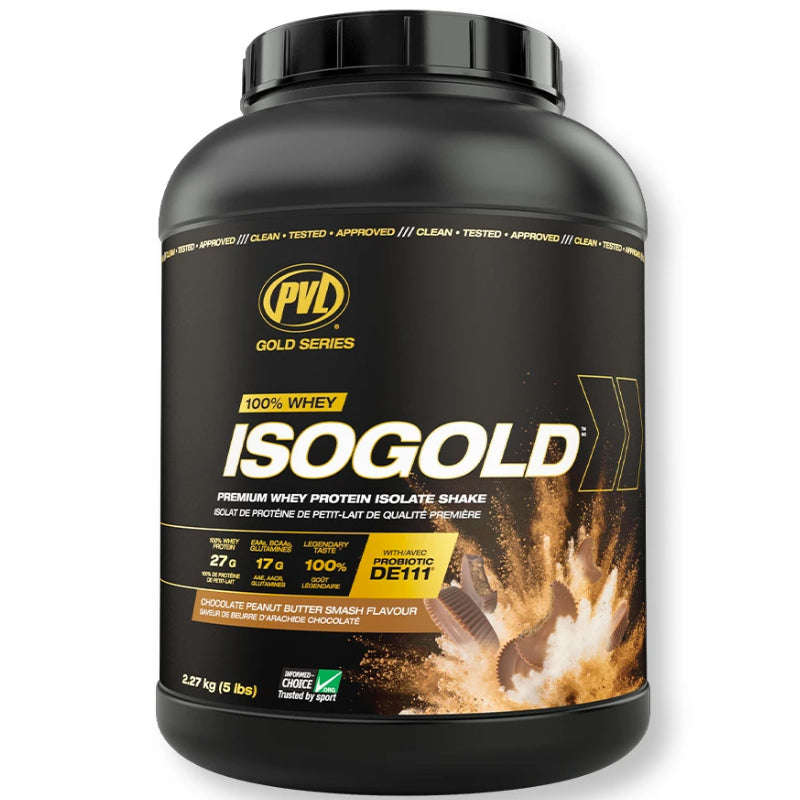 Buy Now! PVL Pure Vita Labs ISOGOLD (5 lb) Chocolate Peanut Butter Smash. ISOGOLD is the premium isolated whey protein with 27 g of Protein Per Serving & 6 g Naturally Occurring BCAAs.