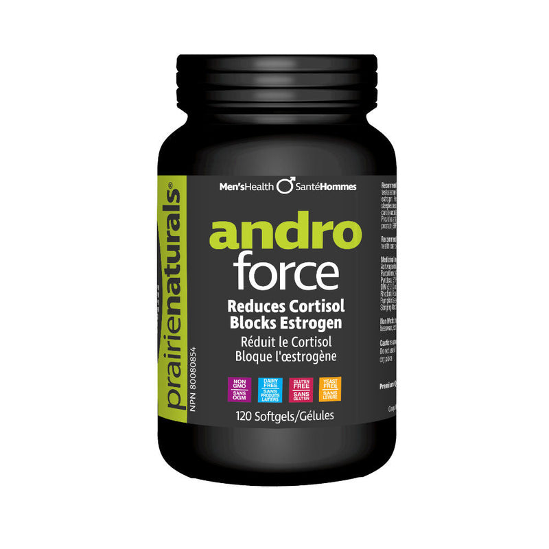 Buy Now! Prairie Naturals Andro Force (120 Softgels). Andro Force reduces cortisol, blocks estrogen & reduces the conversion of  dihydrotestosterone (DHT). 