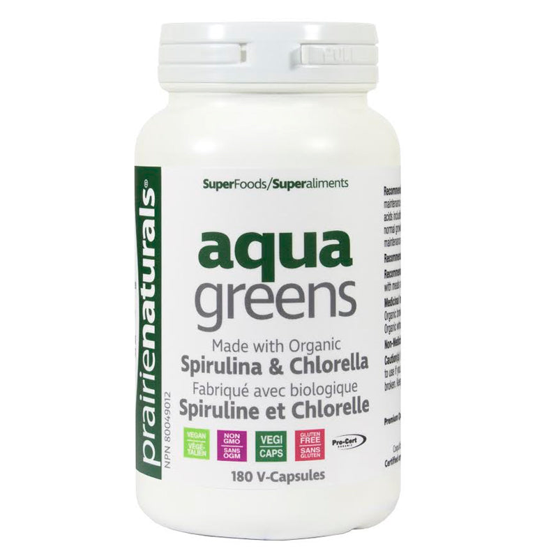 Aqua Greens (180 V-Caps) | Organic Chlorella & Spirulina Blend | Prairie Naturals 