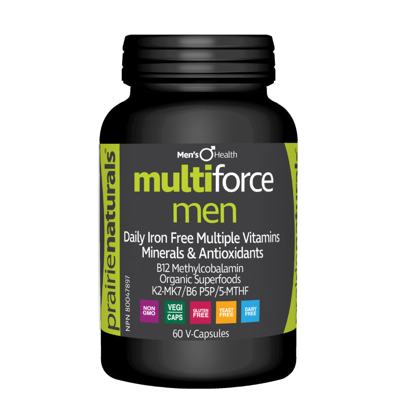 Buy Now! Prairie Naturals Men's MultiForce (60 V-Caps). Multi-Force Daily ensures your daily optimal nutritional needs are being fulfilled under all conditions and circumstances. Think of it as your nutritional health insurance policy.