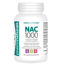 A bottle of Prairie Naturals NAC 1000 supplement with 60 caplets, indicating it is a product designed for immune support and antioxidant protection.