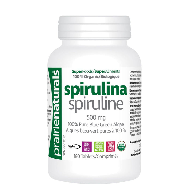 Buy Now! Prairie Naturals Organic Spirulina (180 Tablets). Proven Fat-fighter. Effective Anti-inflammatory These tiny, single-celled fresh-water micro algae contain an impressive 60% protein content! Researchers have found that spirulina intake reduces blood cholesterol and inflammation.