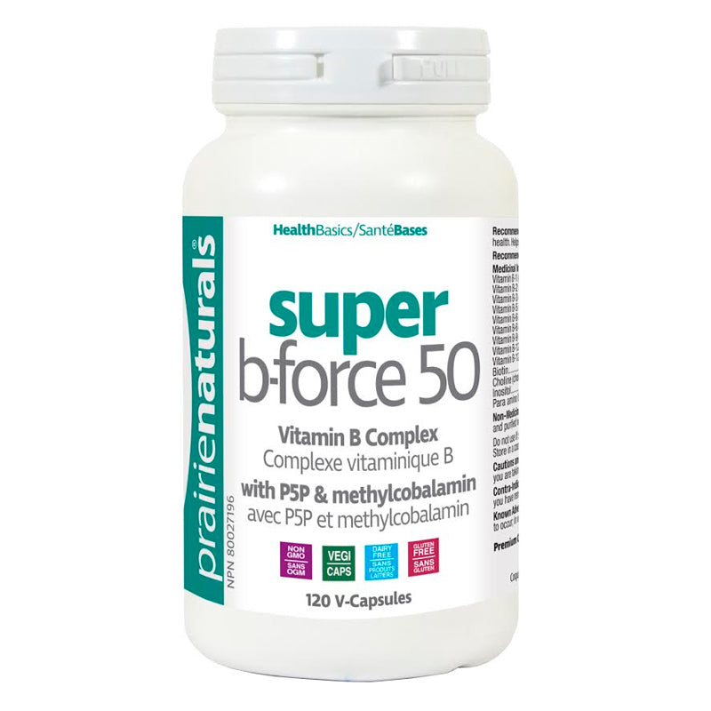 Buy Now! Super B-Force 50 with P5P (120 caps). Be Calmer & More Energetic. Prairie Naturals Super B-Force 50 is a high-potency B complex with all eight B vitamins including the most active, bioavailable forms of B6 (P5P) and B12 (Methylcobalamin). 