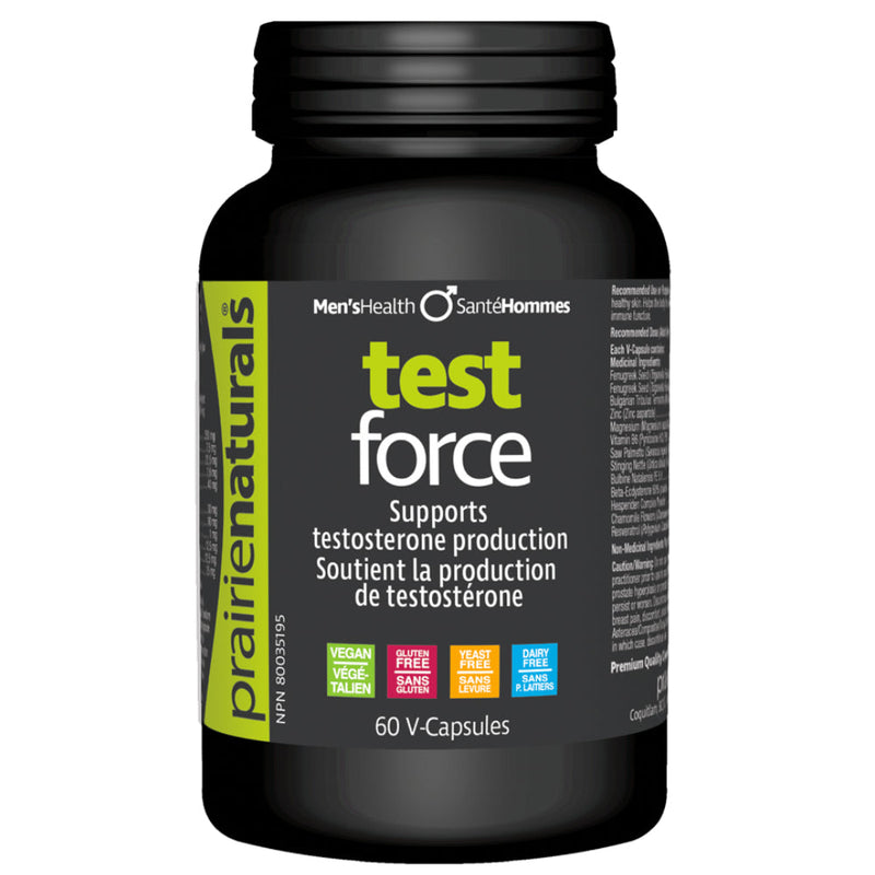 Buy Now! Prairie Naturals Test Force (60 caps). New Prairie Naturals Test Force is formulated with therapeutic doses of Standardized extracts of: Fenugreek, Bulgarian Tribulus Terrestris, Saw Palmetto, Stinging Nettle, ZMA, Chamomile and Hesperidin Complex which support the biological systems that encourage optimal natural testosterone levels.