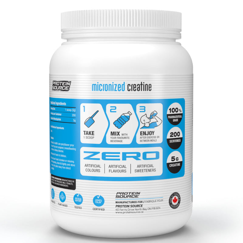Protein Source Creatine Monohydrate (1000 g) directions on the bottle. Creatine Monohydrate is the undisputed king of Creatine. Over 95% of all research ever conducted used Creatine Monohydrate.