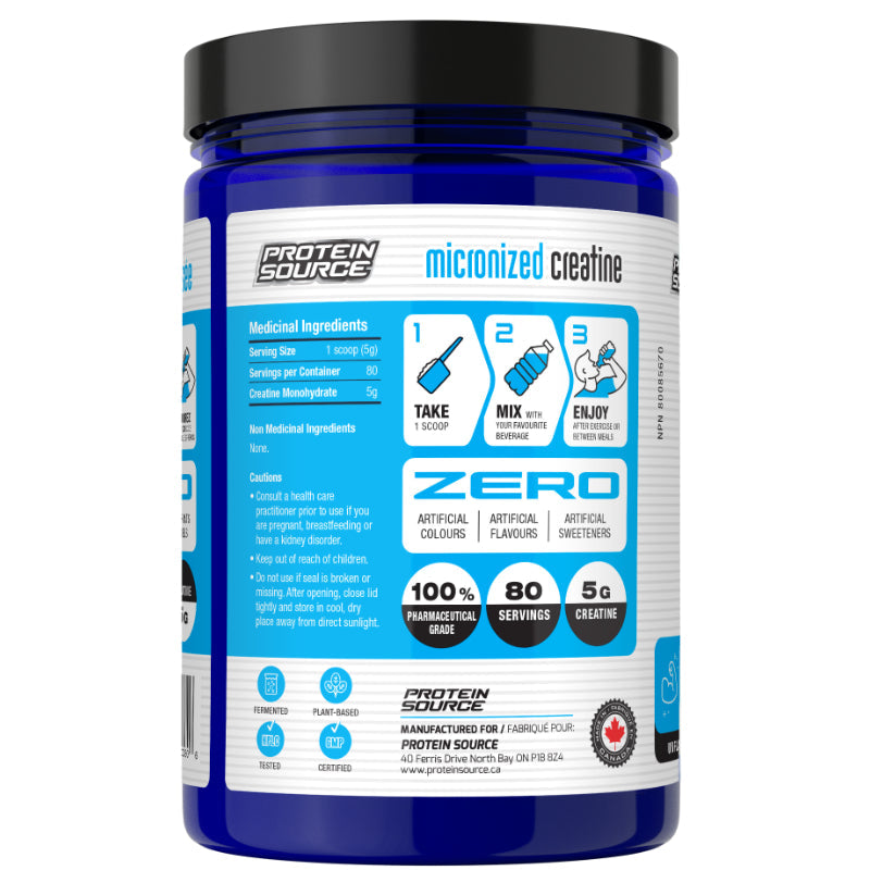 Protein Source Micronized Creatine Monohydrate (400 g) instructions. Creatine has been shown to increase maximal strength and endurance.