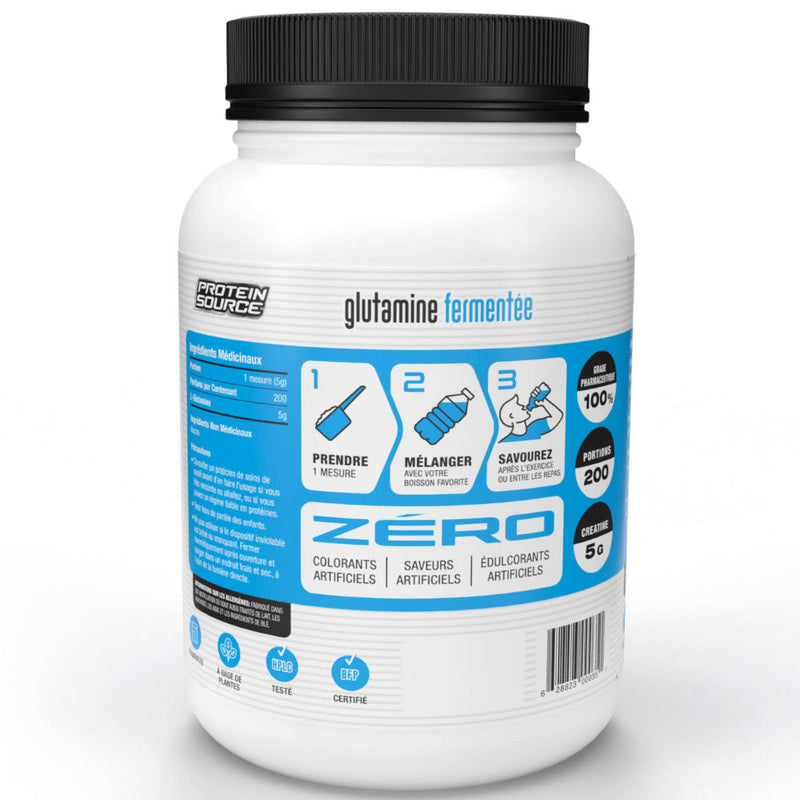 Protein Source Glutamine (1000 g) french directions of use.| L-Glutamine. Glutamine helps repair muscle cells, Improve immune function & supports gut health. 