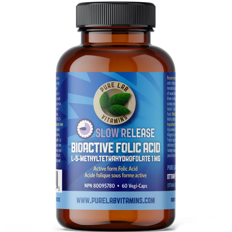 Buy Now! Pure Lab Vitamins | Slow Release Bioactive Folic Acid (60 caps). Vital for homocysteine detox, cellular growth and reproduction, hemoglobin production and wherever methylation is needed.