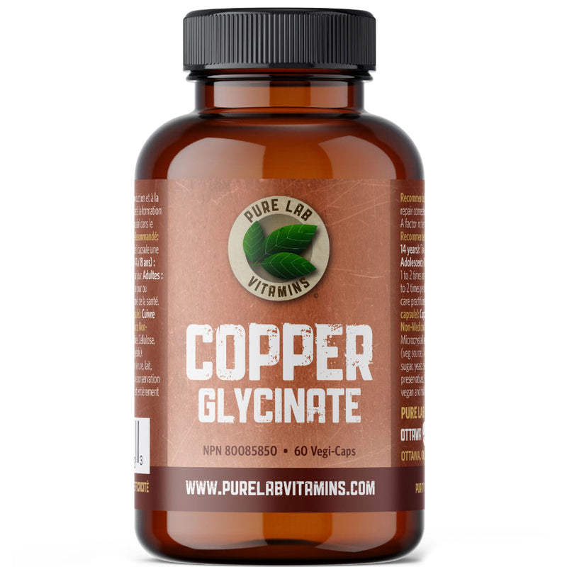 Buy Now! Pure Lab Vitamins Copper Glycinate (60 caps). Helps to produce and repair connective tissue and form red blood cells.