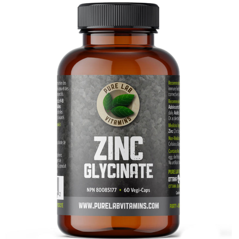 Buy Now! Pure Lab Vitamins Zinc Glycinate (60 caps). Helps to maintain immune function, healthy skin, nails and proper connective tissue formation.