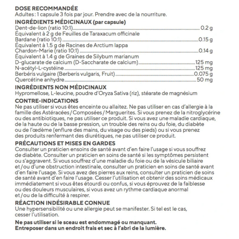 Raw Nutritional Liver Care (90 Vegi-Caps) supplement facts in french. Support a good liver and gallbladder health with Liver Care.