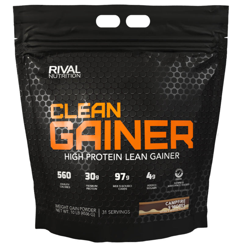 Buy Now! Rival Nutrition Clean Gainer (10 lb) Campfire S'morse. CLEAN GAINER has been formulated to provide a quality mix of protein, carbohydrates and fats to fuel athletic bodies.