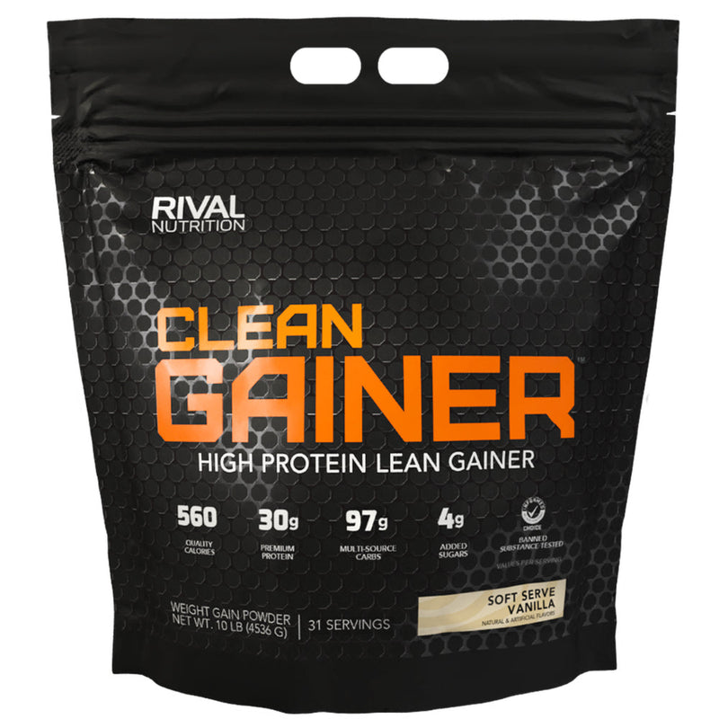Rival Nutrition Clean Gainer (10 lb) Soft Serve Vanilla. CLEAN GAINER has been formulated to provide a quality mix of protein, carbohydrates and fats to fuel athletic bodies.