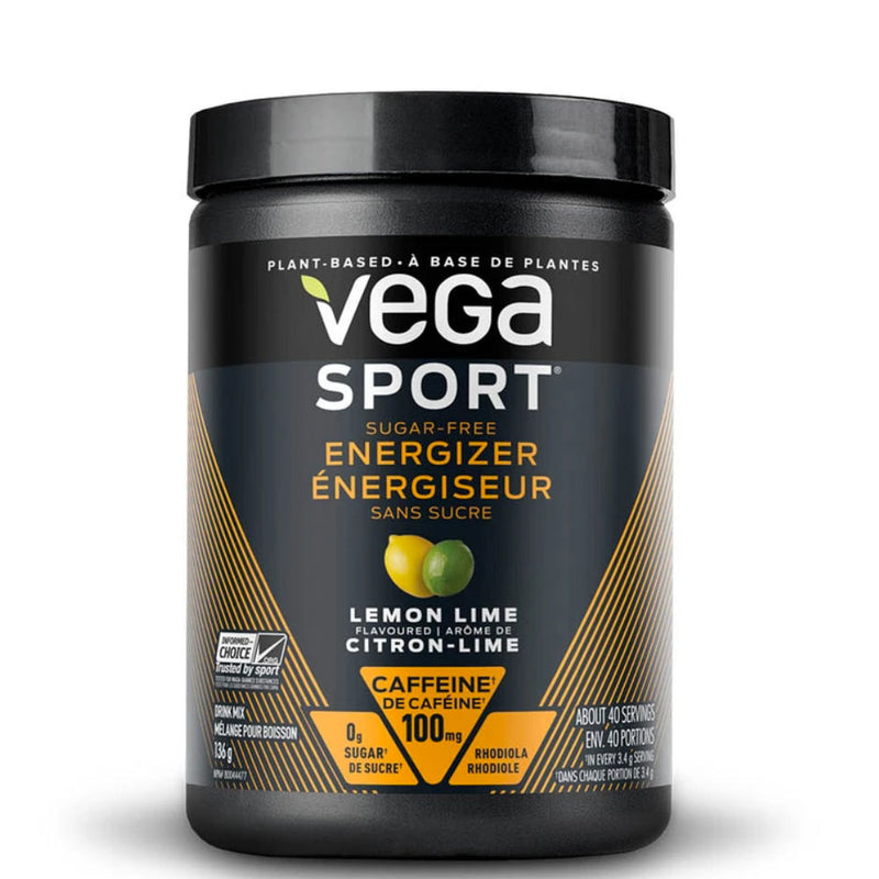 Buy Now! Vega Sport Sugar-Free Pre-workout Energizer (40 servings) Lemon-Lime. Power through your yoga class or Gym Session with VEGA sport sugar free Pre-Workout Energizer.