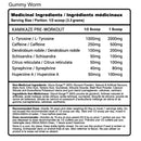 Advanced Genetics Kamikaze (40 servings) Gummy Worm Supplement facts of ingredients.