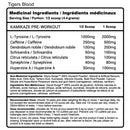 Advanced Genetics Kamikaze (40 servings) Tigers Blood Supplement facts of ingredients.