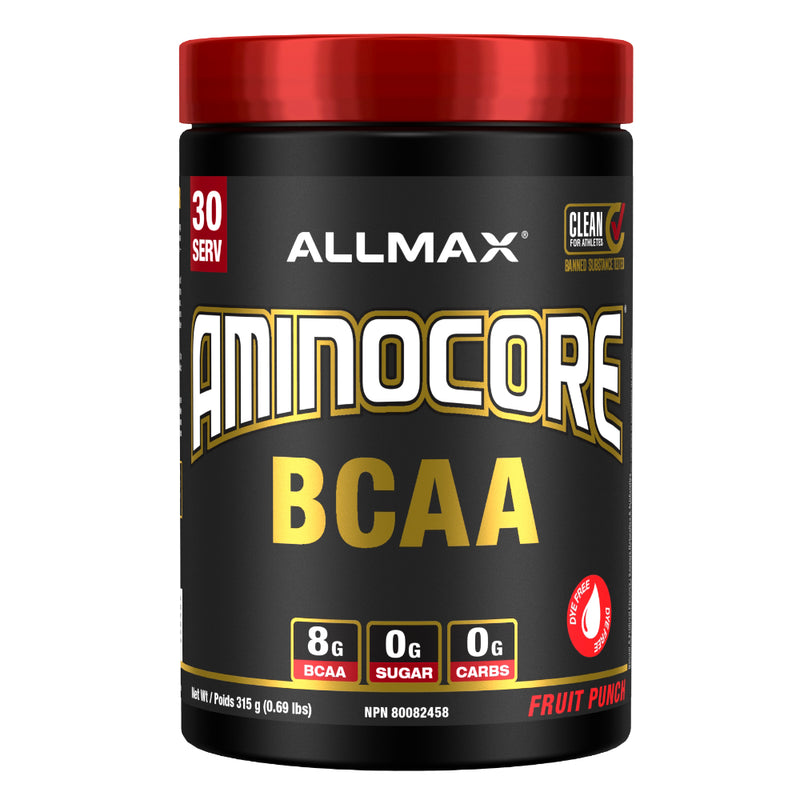 Allmax Nutrition Aminocore BCAA 30 servings Amino Acid Drink Mix Fruit Punch.
