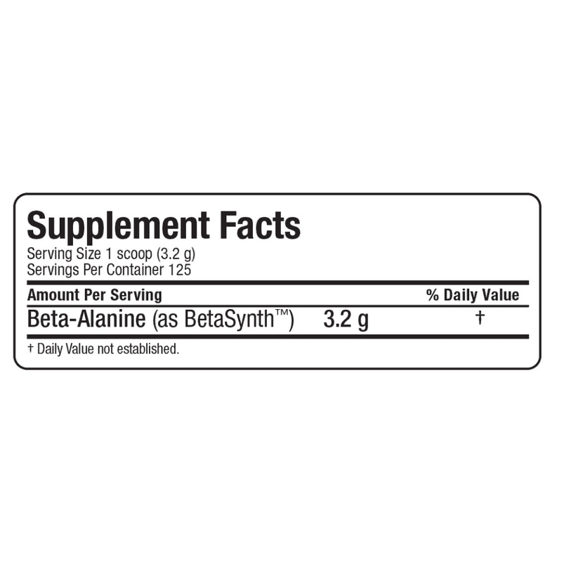 Allmax Nutrition Beta-Alanine pure powder 400 g ingredient and supplement facts.