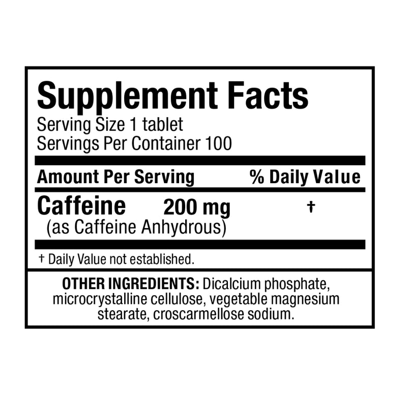 Allmax Nutrition Essentials 200 mg Caffeine (100 tablets) ingredients and supplement facts