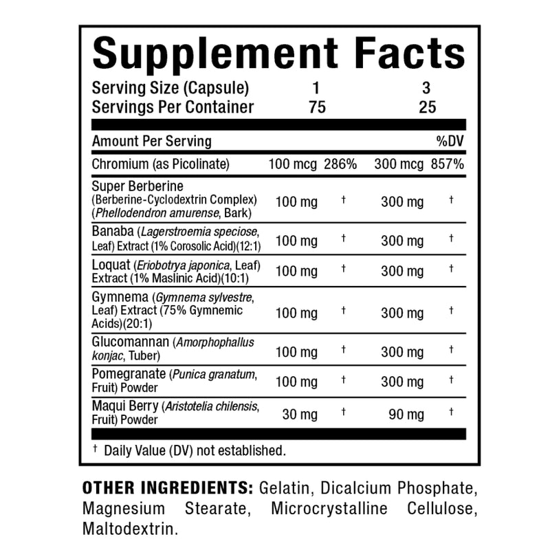 Allmax Nutrition GLUCO FX glucose disposal agent 75 capsules supplement facts of ingredients.