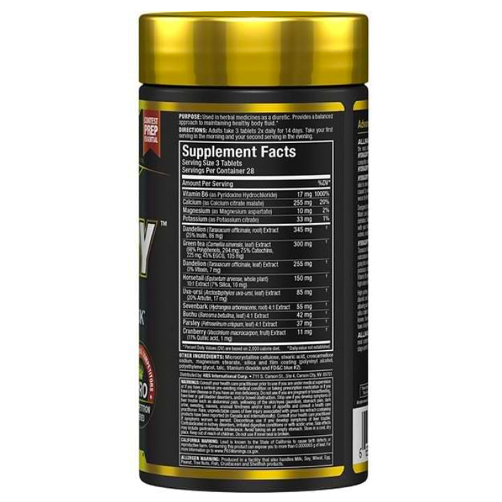 Allmax Nutrition HydraDry 84 Tabs Bottle Image with ingredients | Competition Diuretic Supplement