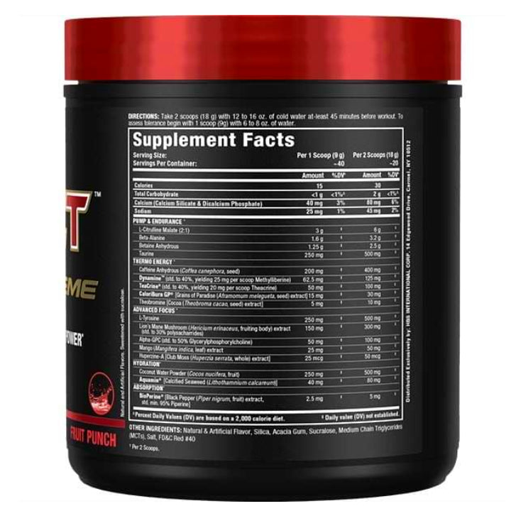 Allmax Nutrition IMPACT Igniter Xtreme pre-workout fruit punch bottle image of ingredients.