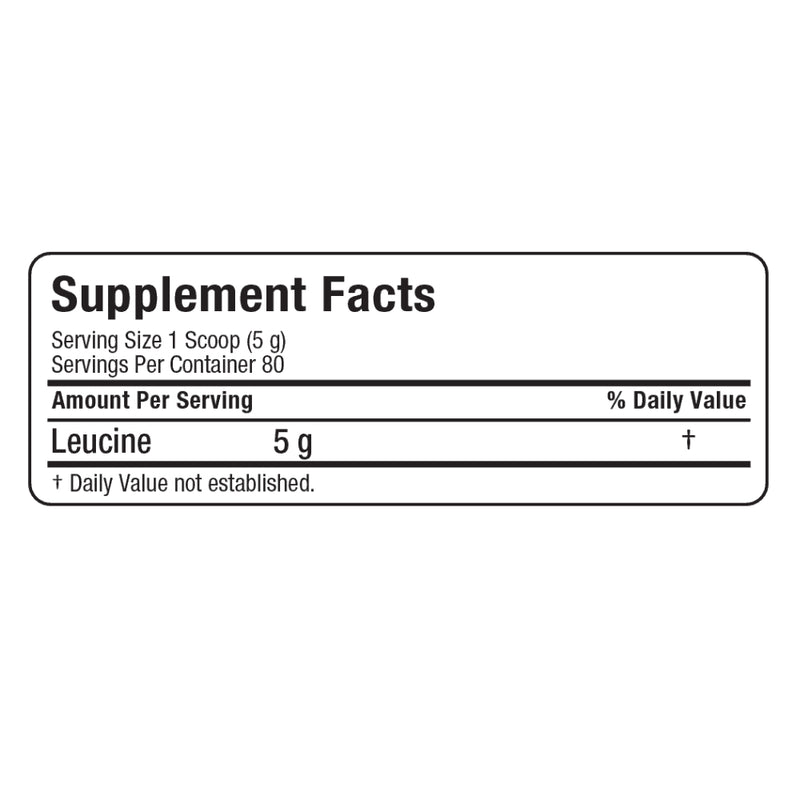 Allmax Nutrition Leucine+ (400 g) supplement facts of ingredients. Stimulates Protein Synthesis.