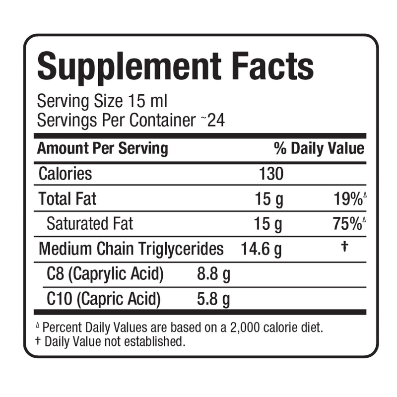 Allmax Nutrition MCT Oil 355 ml (Medium chain triglycerides) supplement facts of ingredients.